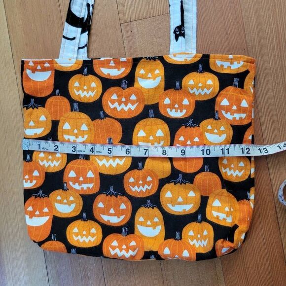 Halloween reversible felt tote pumpkin black cat print glow in the dark spooky h - Picture 8 of 8